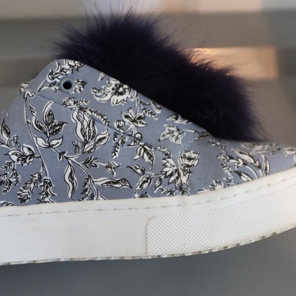 Sam Edelman Leya Sneaker  Pom Pom Slip on Sneakers Blue Denim Floral Size 9 - Picture 4 of 14